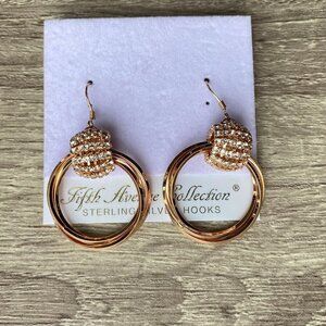 Fifth Avenue Rose Gold Double Hoop Pave CZ Dangle Earrings NWT